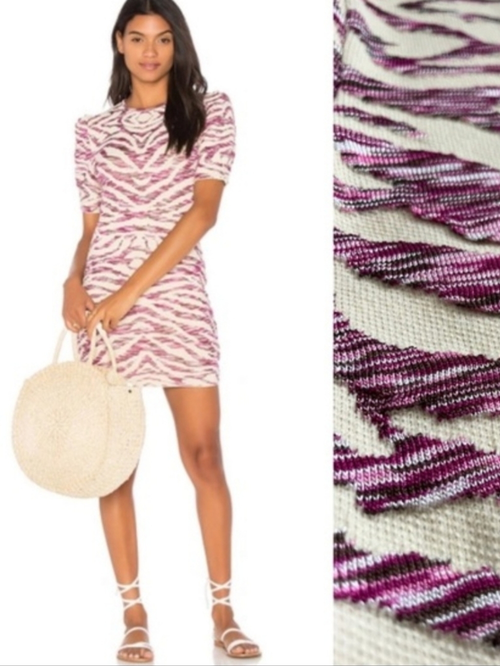 Free People Mini Dress in Cream and Pink Zebra Knit